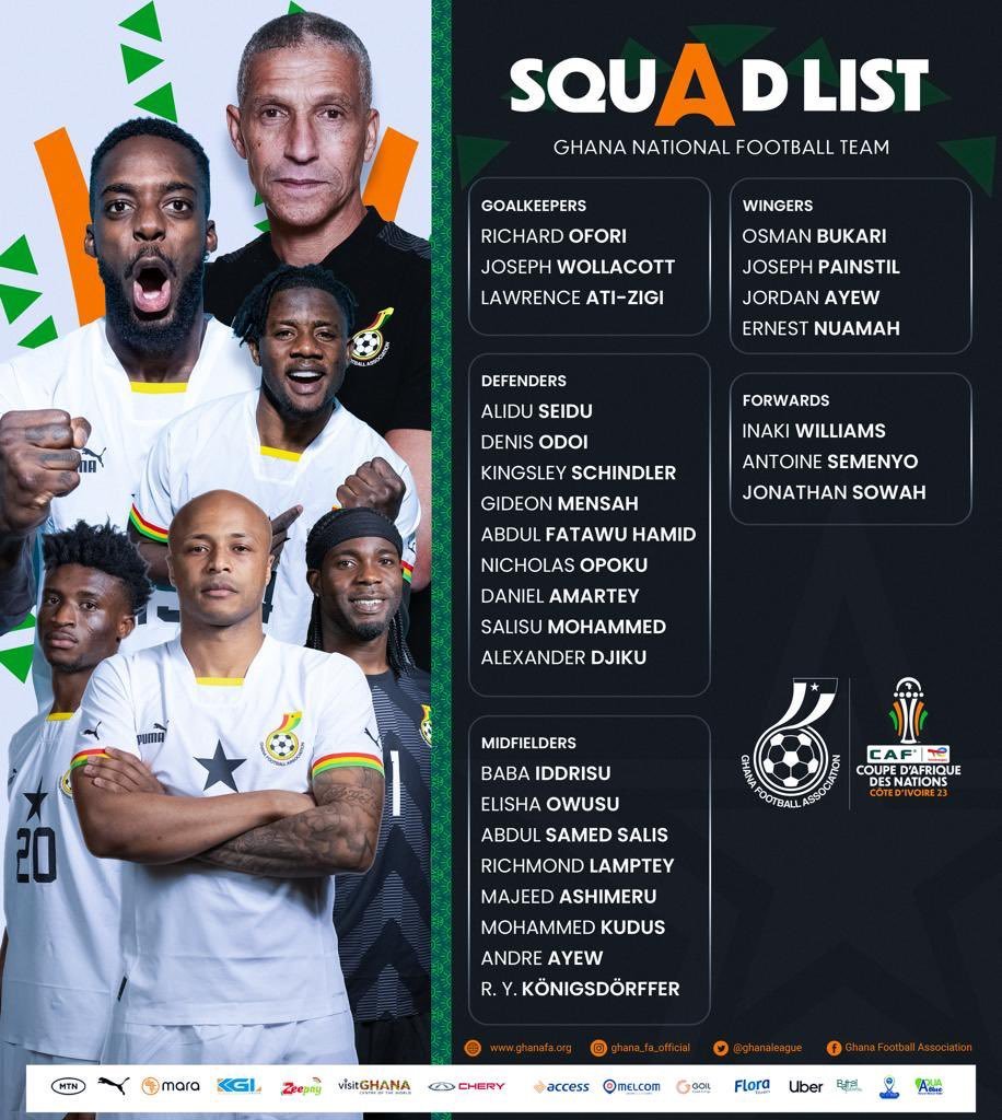 قائمة غانا لكأس الأمم الإفريقية بساحل العاج 𝟐𝟎𝟐𝟑